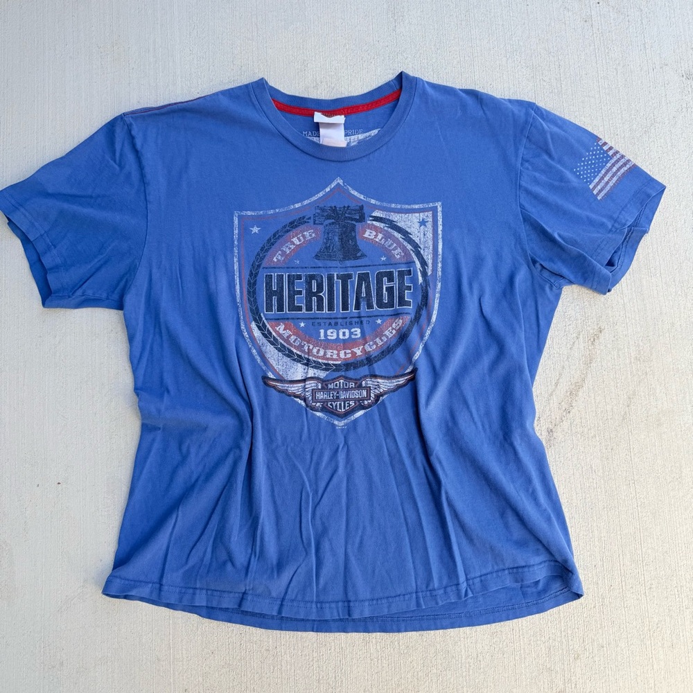 Harley Davidson Shirt XL Blue Monterey CA Cannery Row Liberty Bell RK St Vtg